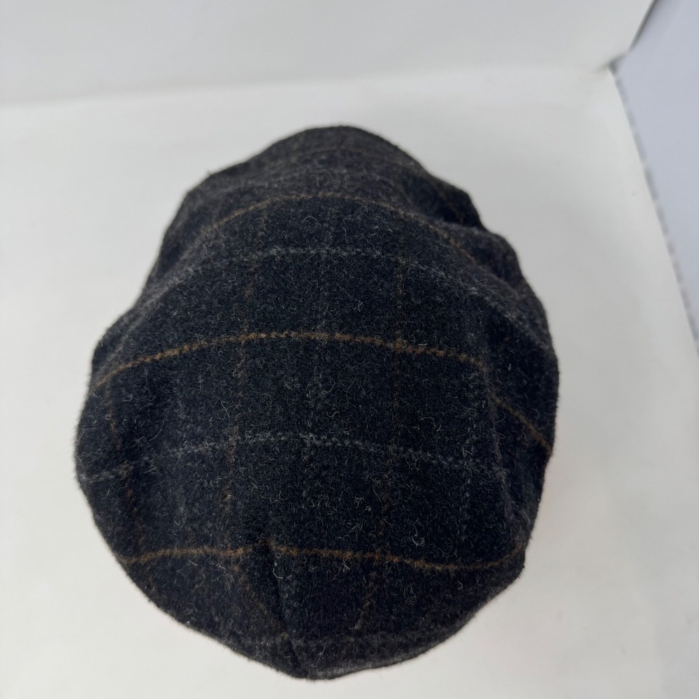 Stetson Black Wool Newsboy Cap with Brown Windowpane - Picture 6 of 8